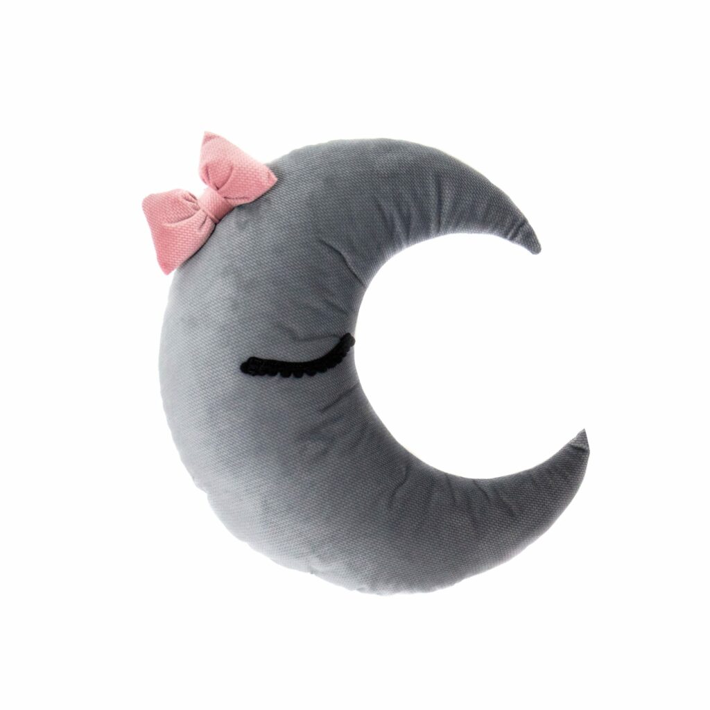 Polštář Měsíc velvet s mašličkou a očičky