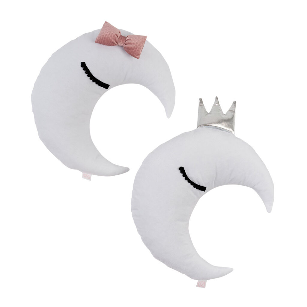 Polštář Měsíc velvet s mašličkou a očičky