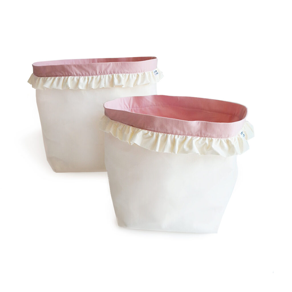 Set 2 bavlněných košíků s volánem (M, L)