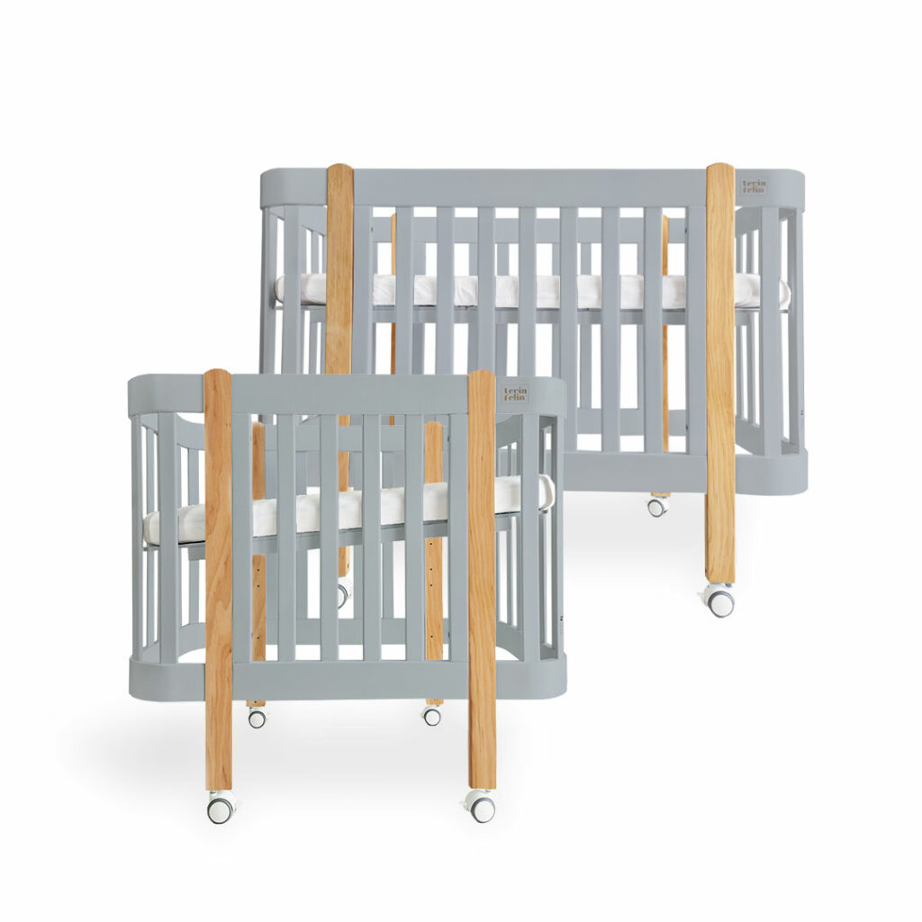 Dětská antirefluxní rostoucí postýlka Nika Duo – šedá s dřevěnými nožičkami