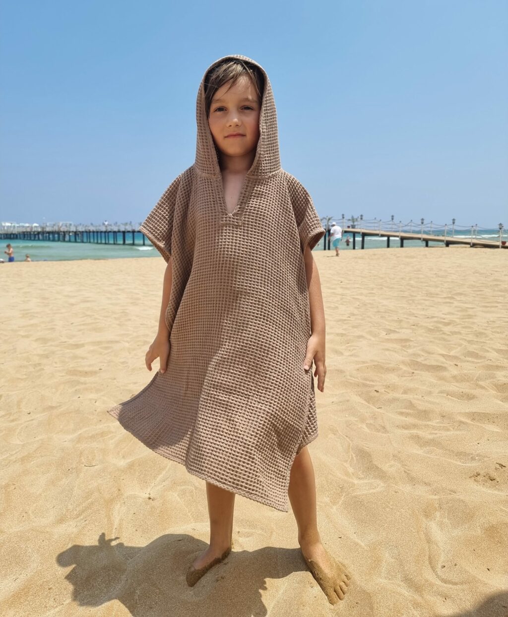 Dětské vafle pončo s kapucí