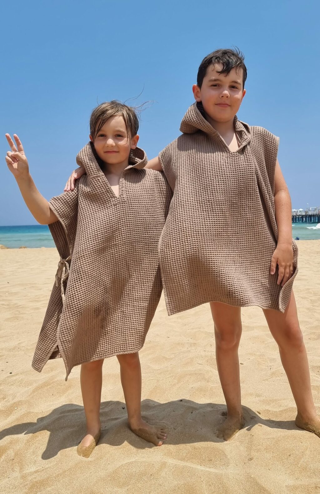 Dětské vafle pončo s kapucí